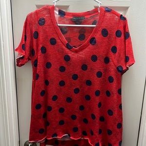 Nally & Millie red and blue polka dot crochet top